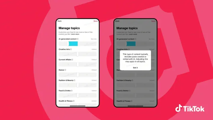 TikTok, kullanıcıların tercih ettikleri yapay zeka içerik miktarını belirlemelerine olanak tanıyor.