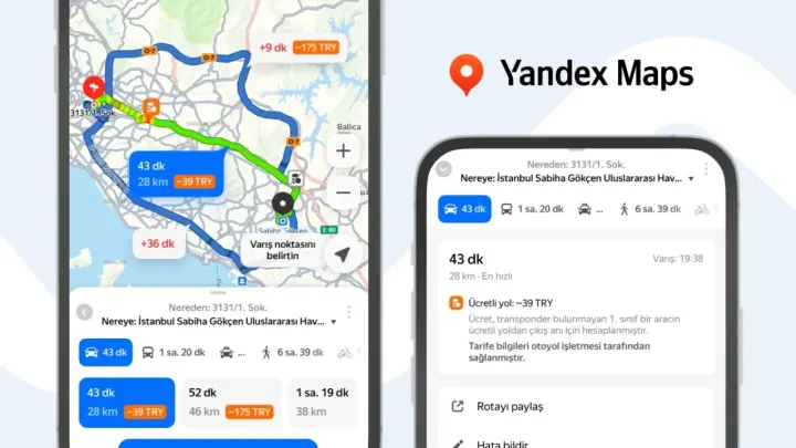 Yandex Maps artık yolculuk sırasında yol ücretlerini gösteriyor.